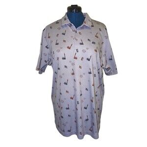 Travis Mathew Mens XL Active Polo Golf Shirt Statue of Liberty Fireworks Gray
